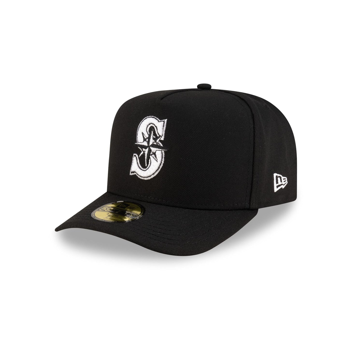 Seattle Mariners Black Script Safety Pin 59FIFTY A-Frame Fitted Hat