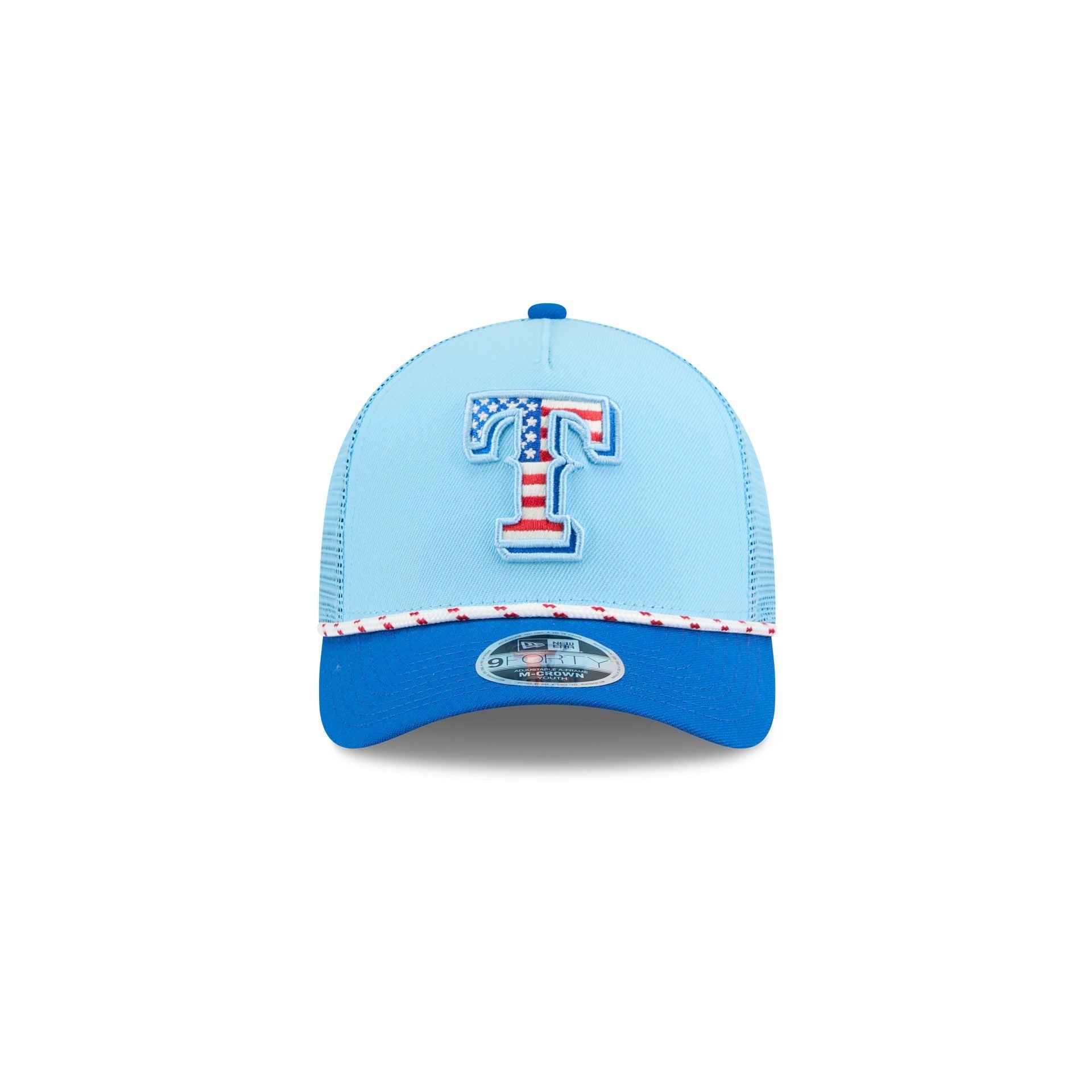 Texas Rangers Independence Day 2025 Kids 9FORTY M-Crown A-Frame Trucker Hat